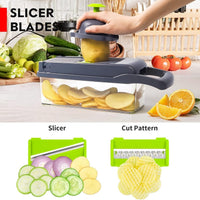 Vegetable Chopper | Veggie Chopper| 14 in 1 Multifunctional Food Chopper | Onions Chopper Mandoline Slicer | Rapid Vegetable Cutter Dicer | Kitchen Gadgets with 8 Stainless Steel Blade Drain Basket & Container