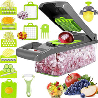 Vegetable Chopper | Veggie Chopper| 14 in 1 Multifunctional Food Chopper | Onions Chopper Mandoline Slicer | Rapid Vegetable Cutter Dicer | Kitchen Gadgets with 8 Stainless Steel Blade Drain Basket & Container
